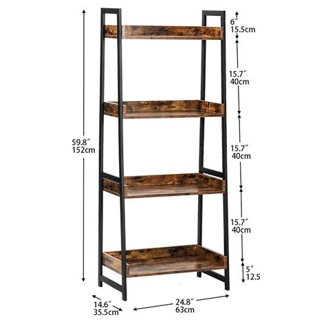 Bon Augure Ladder Shelf 4 Tier Leaning Industrial Bookshelf Rustic