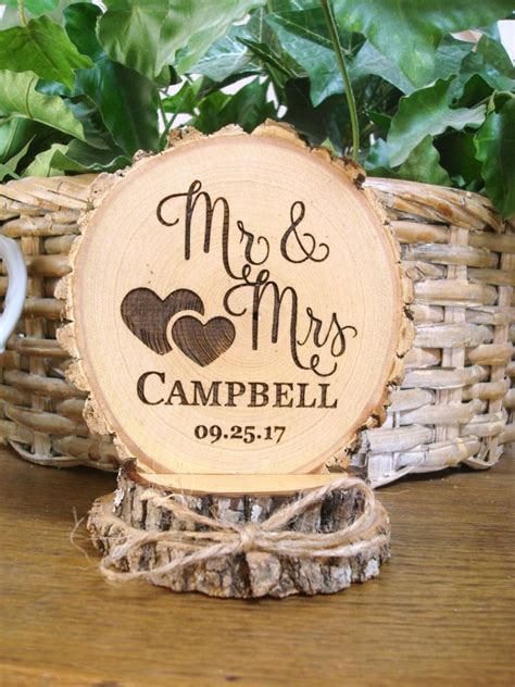 Who says cake toppers have to go on top? Rustic Wedding Cake Topper, Wood Cake Topper, Wood Slice ...