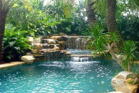 Waterfall And Tropical Garden Tropical Swimming Pool And Hot Tub