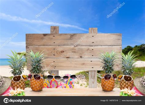 Wooden Signboard On Tropical Beach For Summer Background Stock Photo Panya