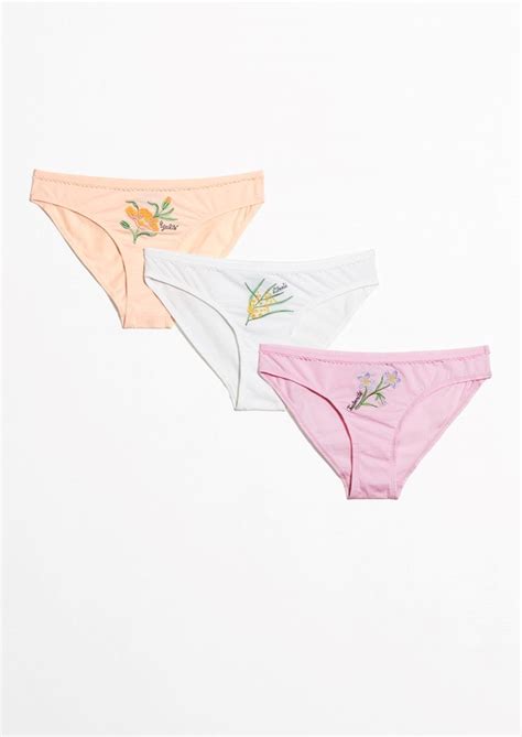 Floral Panty Fashion Story Embroidered Flowers Stretch Cotton Pink And Orange Panties