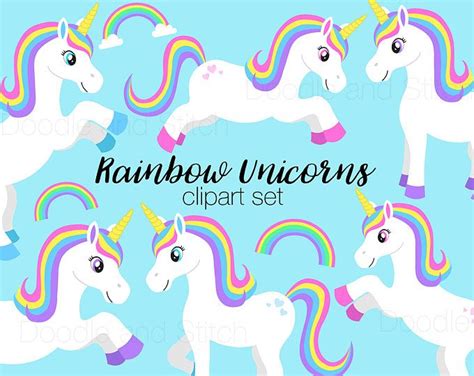 Rainbow Unicorn Clipart Cute Unicorn And Rainbow Clipart Etsy