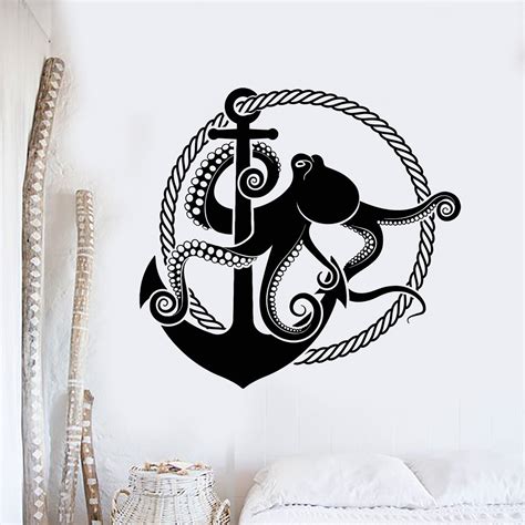 Vinyl Wall Decal Anchor Octopus Rope Nautical Style Marine Art Sticker