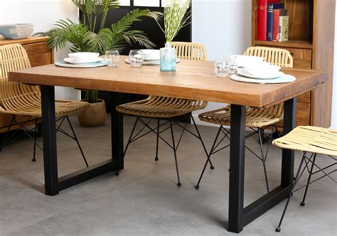 Table salle à manger bois brut teck 160-260 CANADA (avec 2 allonges