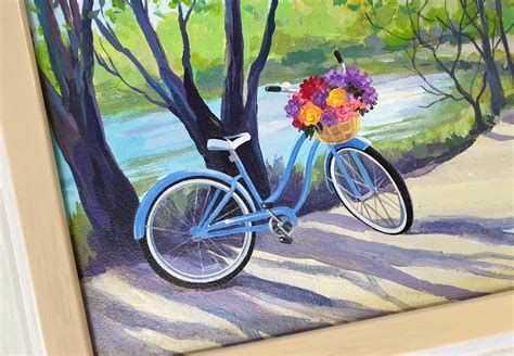 Bike Painting Spring Original Art Bicycle Lake Painting Etsy