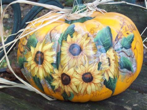 Hand Painted Pumpkin Sunflowers By Barndoordesigns On Etsy 2500