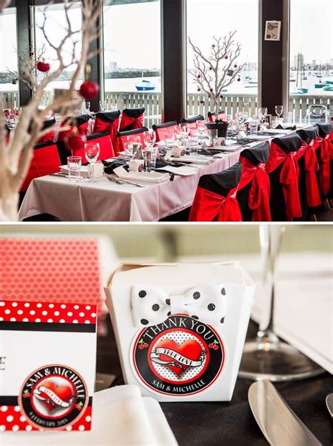 Red, the color of good luck, is a surprising (and striking) alternative to the traditional white gown. Red, Black & White Rockabilly Wedding en 2020 (avec images ...