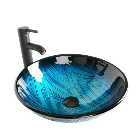 Ainfox Ocean Blue Fashionable Bathroom Artistic Tempered Glass Vessel