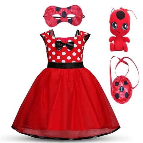 2019 New Ladybug Girls Dress Summer Brand Girls Clothes Lace Dot Design