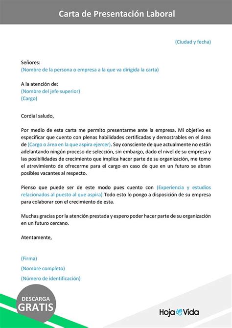 Ejemplo De Carta De Presentación Laboral Descargar Gratis