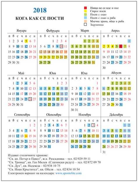 Да възпиташ християнче Календар за поста 2018 година