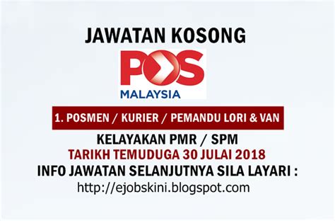 Warganegara malaysia yang berkelayakan dipelawa untuk memohon jawatan terbuka di jabatan pengangkutan jalan jpj sebagaimana berikut calon yang disenarai pendek sahaja akan dipanggil temuduga. Temuduga Terbuka Pos Malaysia Berhad Pada 30 Julai 2018