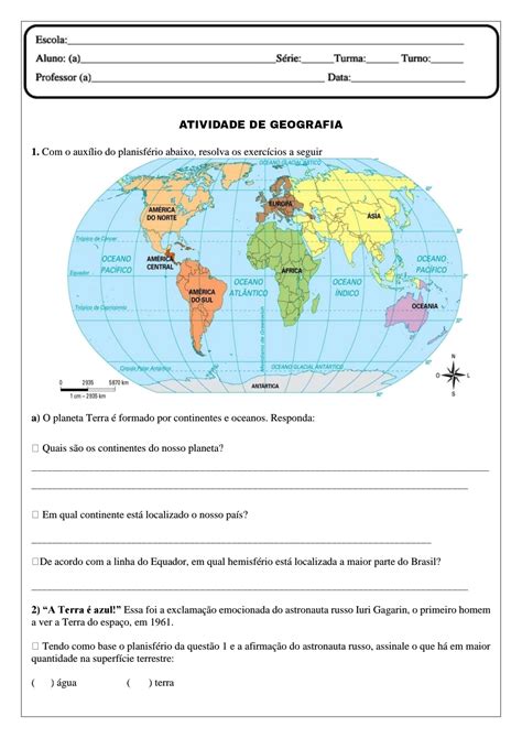 Atividades Sobre Continentes E Oceanos 4 Ano Com Gabarito