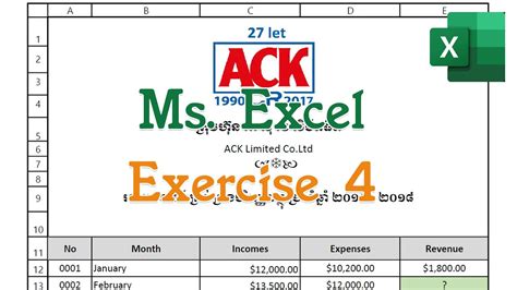 Ms Excel Practice Exercise 4 Use Function Sum Average Max And