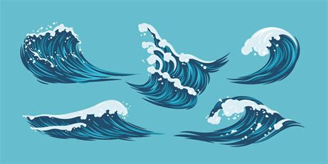 Sea Wave Ocean Vector Flat Design Illustration Isolated Water Splash