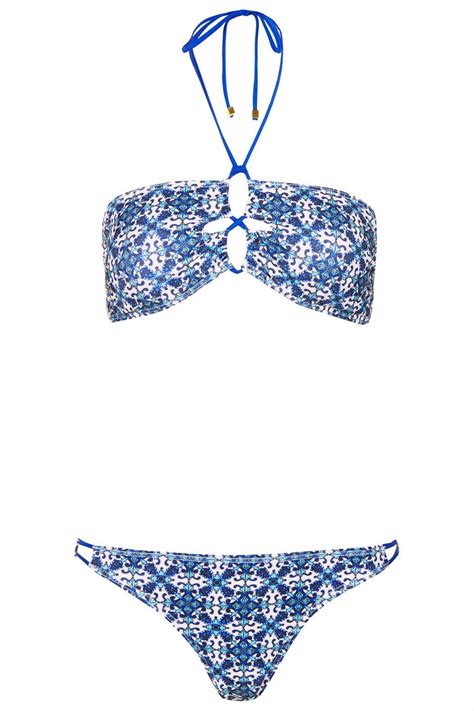 Ts03p14fwht Topshop Usa Printed Bandeau Bikinis Teens Swimwear