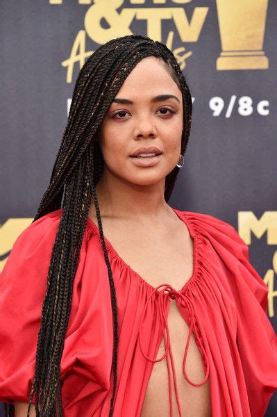 Tessa Thompson Long Braided Hairstyle Red Balayage Hair Black Hair