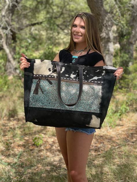 Myra Turquoise And Cowhide Weekender Travel Bag Etsy