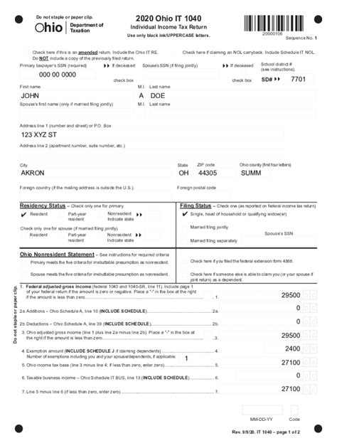 Fillable Online Tax Ohio Ohio Form It 1040x Ohio Amended Individual