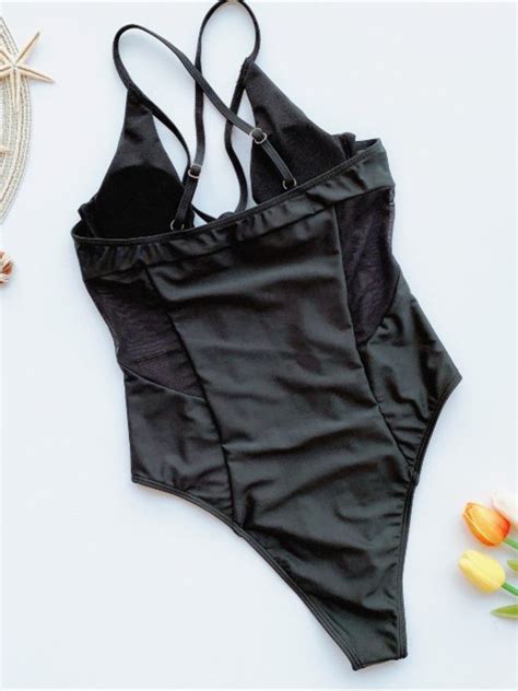 Mesh Splice Bathing Suit Swimsuit Top See Through One Piece Swimsuit