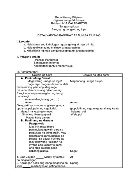 Actfl, in its core practices for world language learning, practice number 5 states teach grammar as concept and use in context, encouraging. Lesson Plan Sa Pangatnig