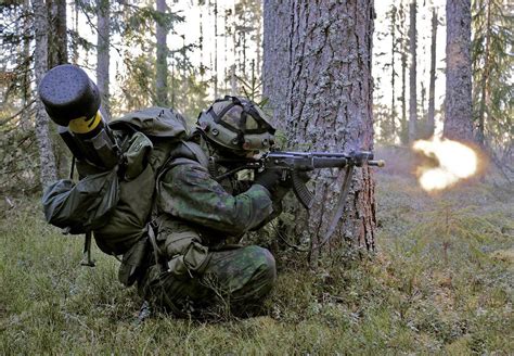 Finnish Army Jaeger From Pori Brigade In Training Branch Skill