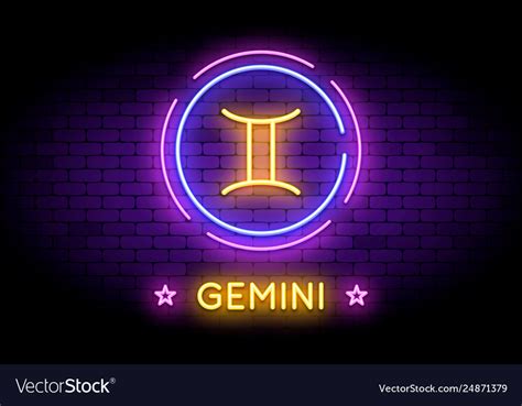 The start of the astrological zodiac begins with aries at 0 degrees, which is the vernal or spring equinox. The gemini zodiac symbol in neon style on a wall Vector Image