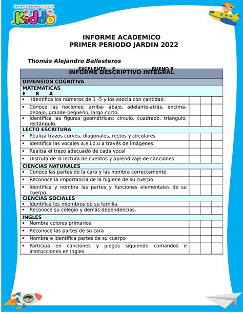 Informe Academico Informe Academico Primer Periodo Jardin 2022