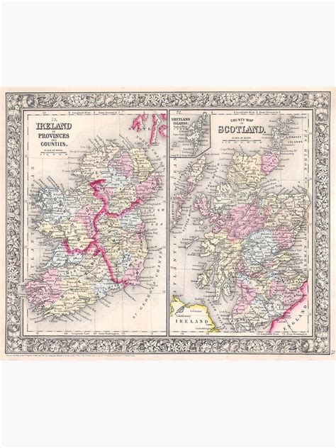 Vintage Map Of Ireland And Scotland 1864 Photographic Print For