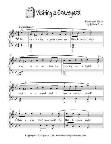 Download and print in pdf or midi free sheet music for spooky scary skeletons by andrew gold arranged by isaac culver for piano (solo) Visiting a Graveyard, free Halloween piano sheet music for ...