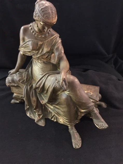 JEAN JACQUES PRADIER SIGNED BRONZE SCULPTURE " SEATED SAPPHO " 81/2 h X