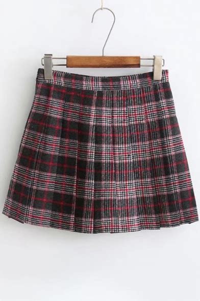 Stylish Tartan Plaids Pattern Mid Waist Pleated Mini A Line Skirt