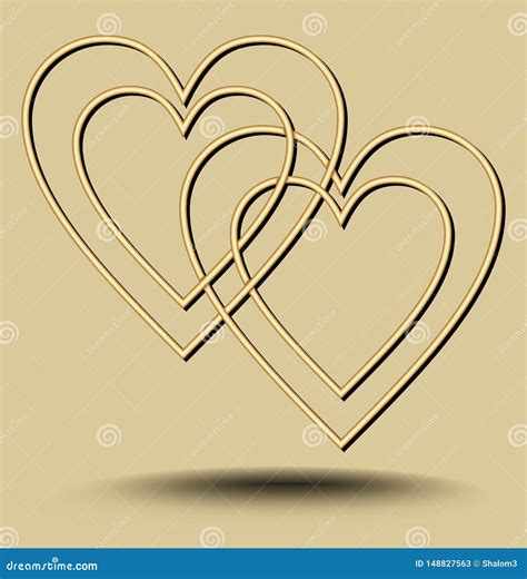 Two Hearts Overlapping On Light Golden Background With Embossed Wavy