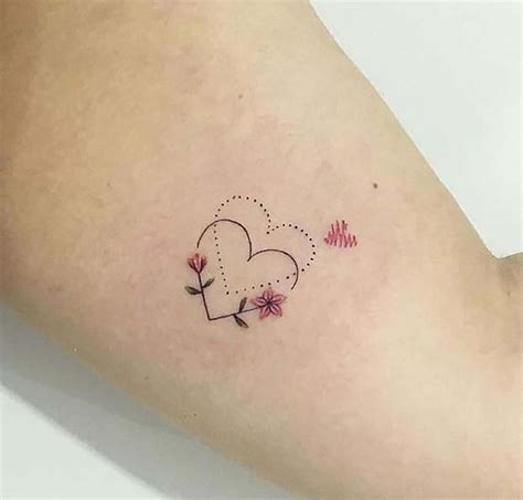 Simple And Small Flower Heart Tattoo Mini Temporary Tattoo Heart Color