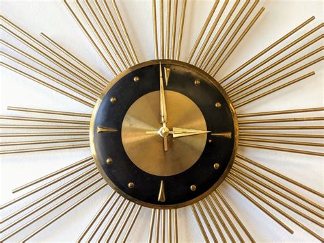 Mid Century Modern Brass Starburst Wall Clock Epoch