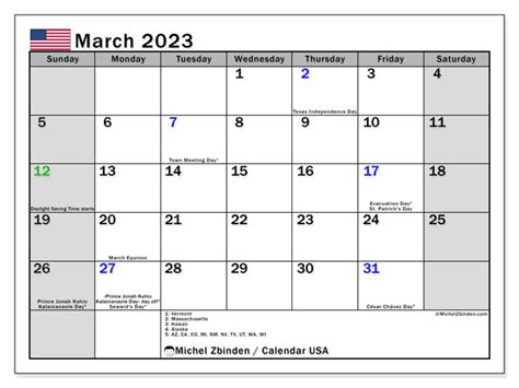 March 2023 Printable Calendar “771ss” Michel Zbinden Us