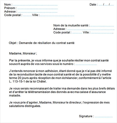 Utilisez ce modèle de lettre accessible pour informer un patient ou un client de la résiliation de sa couverture santé et des répercussions sur ses frais de santé. Lettre de résiliation de mutuelle santé | Janime