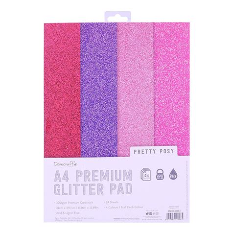 Dovecraft Glitter A4 Pad Perfectly Pink 24 Sheets Non Shed 300gsm