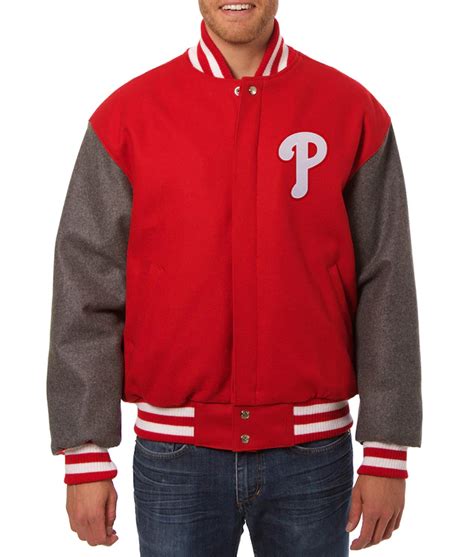 Full Snap Philadelphia Phillies Varsity Red And Charcoal Jacket