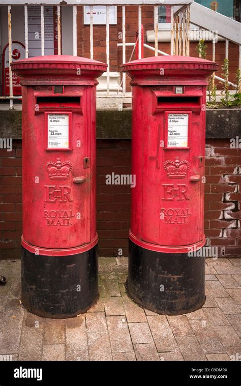 A Pair Of English Red Pillar Boxes Post Boxes Postboxes Postbox Stock