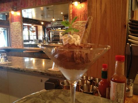 Krispy kreme bread pudding with espresso whipped cream. Irish Cream Mousse, with Buterscotch Schnaups whip cream ...