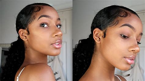 How To Sleek Low Ponytail With Edges On Curly Natural Hair Youtube