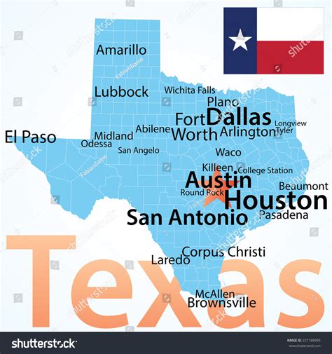 Texas Map Largest Cities Carefully Scaled Stock Vector Royalty Free