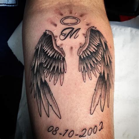 Maybe you would like to learn more about one of these? tattoo designs prison tattoo designs angel wings rip tattoo design | Tattoos for guys, Rip ...