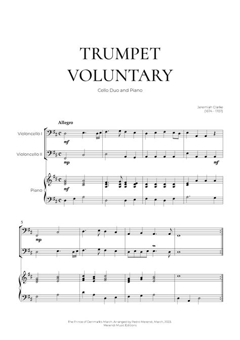 Trumpet Voluntary Cello Duo And Piano Jeremiah Clarke Sheet Music