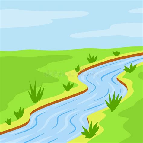 River Natural Landscape Blue Pond With Water Flat Cartoon