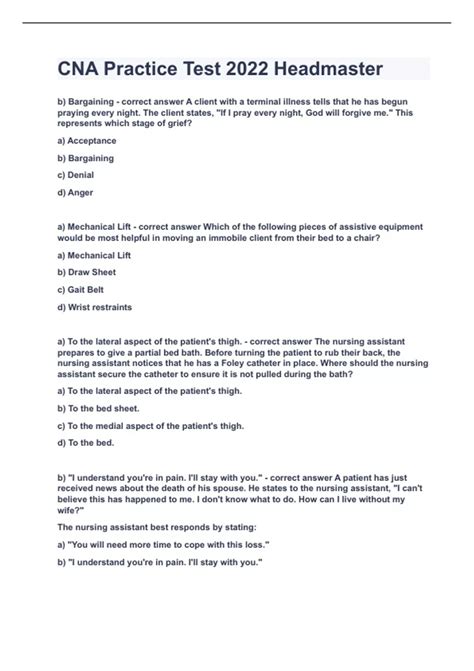 Headmaster Cna Practice Test 2024 - Gayle Johnath