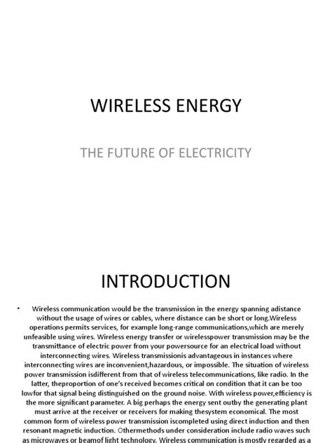 Wireless Energy The Future Of Electricity Pdf Wireless Electric Power Transmission