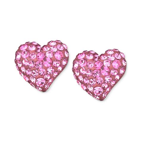 Lyst Swarovski Rhodium Plated Rose Crystal Heart Stud Earrings In Pink