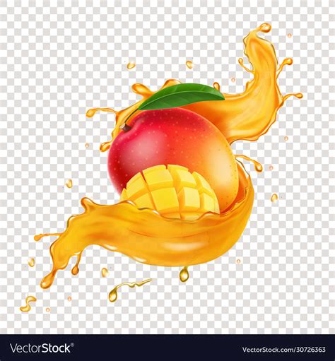 Realistic Mango Juice Splash And Mango Royalty Free Vector